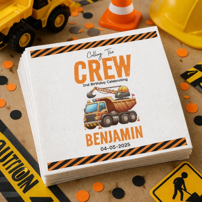 Guardanapo De Papel Caminhão de Construção da Equipe de Obras Menino A (Construction Crew Dump Truck Boy 2nd Birthday Napkins
)