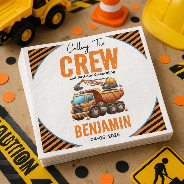 Guardanapo De Papel Caminhão de Construção Menino da Equipe de Constru (Construction Crew Dump Truck Boy 2nd Birthday Napkins
)