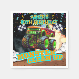 Guardanapo De Papel Caminhão do Monstro Laranja e Verde | Aniversário