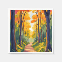 Guardanapo De Papel Caminho da Floresta de Outono | Aquarela de Folhag