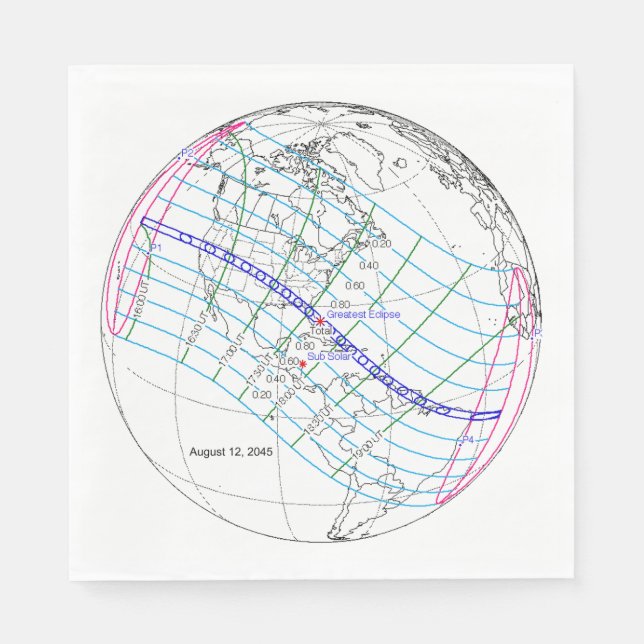 Guardanapo De Papel Caminho Global do Eclipse Solar 2045 (Frente)