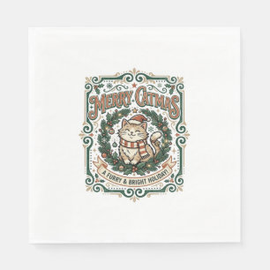 Guardanapo De Papel Camisa de Arte Vetorial Vintage de Natal do Gato F