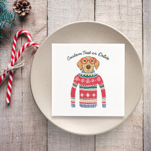 Guardanapo De Papel Camisola feia engraçada do Natal, cão que veste