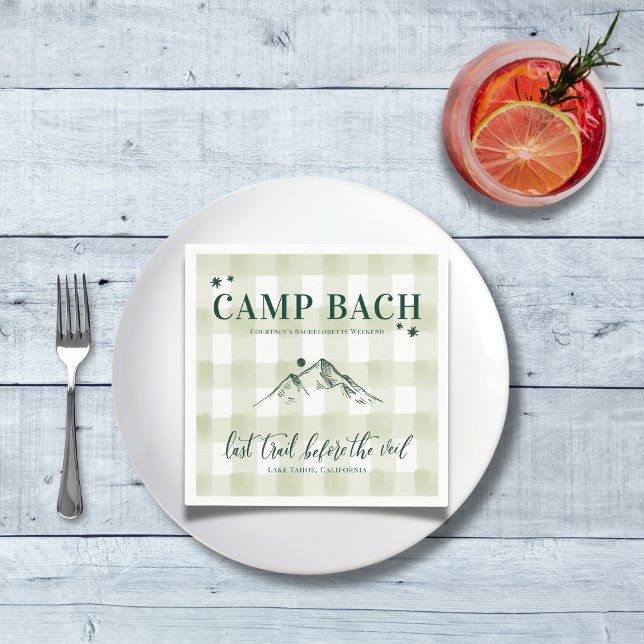 Guardanapo De Papel CAMP BACH-Última trilha para o coquetel do véu Nap (CAMP BACH- Last trail before the veil Bachelorette Party Custom Cocktail Napkins | Outdoorsy BACH)