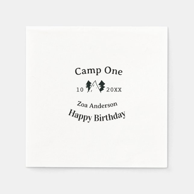Guardanapo De Papel Camp one happy birthday name date campingadventure (Frente)