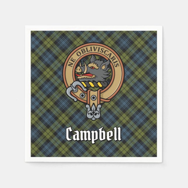 Guardanapo De Papel Campbell Crest sobre Tartan (Frente)
