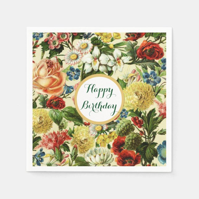 Guardanapo De Papel Campo floral das flores da vinhagem monograma (Frente)