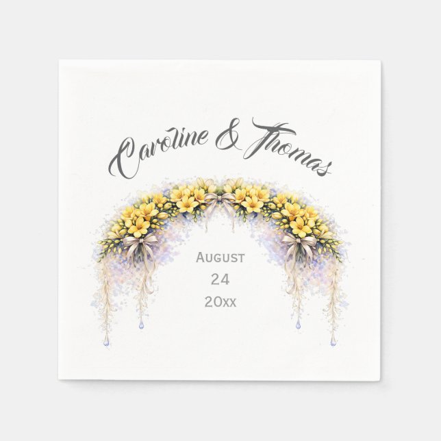 Guardanapo De Papel Canary Yellow Romantic Freesia  Floral Wedding (Frente)