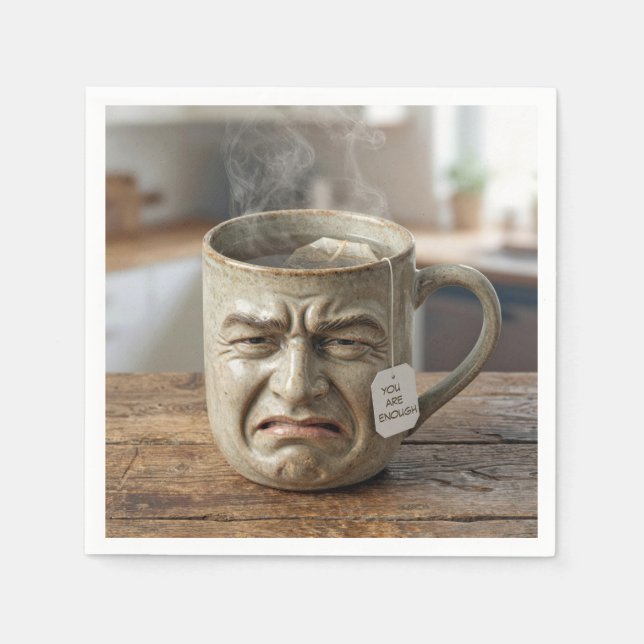 Guardanapo De Papel Caneca Engraçada com Saquinho de Chá e Citação (Frente)