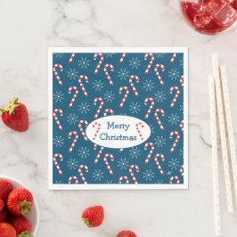 Guardanapo De Papel Canes de Candy e Flocos de Neve Natal Azul