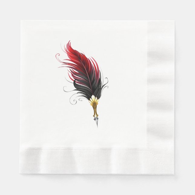 Guardanapo De Papel Caneta de penas vermelhas com ninho de ouro (Frente)