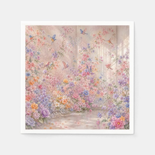 Guardanapo De Papel Canto de Pássaros Entre Flores (Frente)