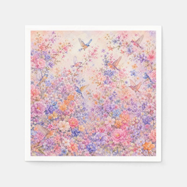 Guardanapo De Papel Canto de Pássaros Entre Flores (Frente)
