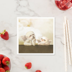 Guardanapo De Papel Cão Angélico e Gato na Nuvem
