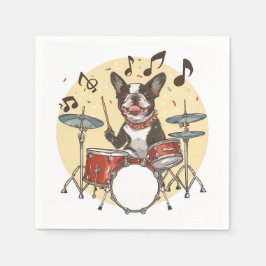 Guardanapo De Papel Cão Boston Terrier Tocando Tambores