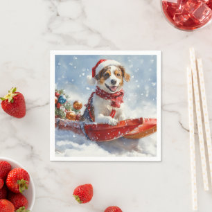 Guardanapo De Papel Cão Brittany Spaniel em Trineo de Natal