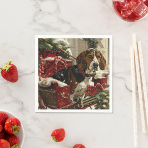 Guardanapo De Papel Cão Coonhound Walker Arborizado Natal Festivo