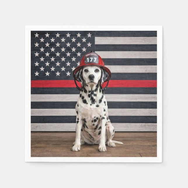 Guardanapo De Papel Cão Dalmata Usando um Capacete de Bombeiro (Frente)