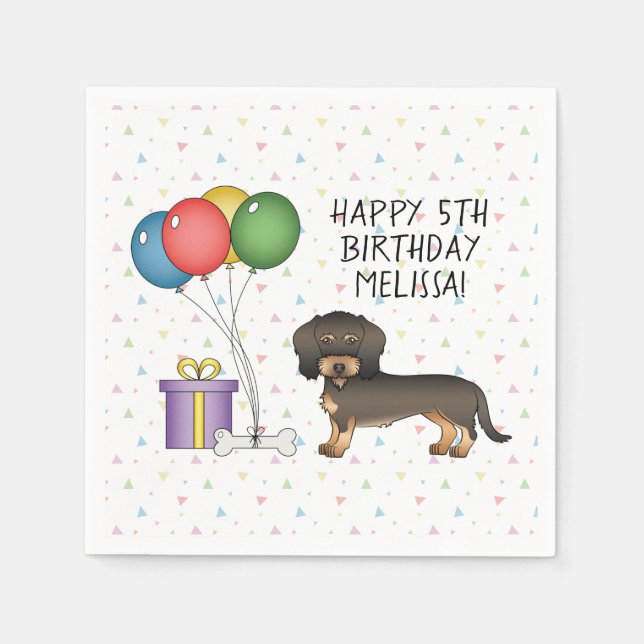 Guardanapo De Papel Cão de Dachshund com Cabelo Selvagem - Aniversário (Frente)