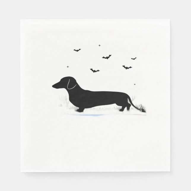 Guardanapo De Papel Cão de Dachshund - Silhueta de Lua de Halloween Cl (Frente)