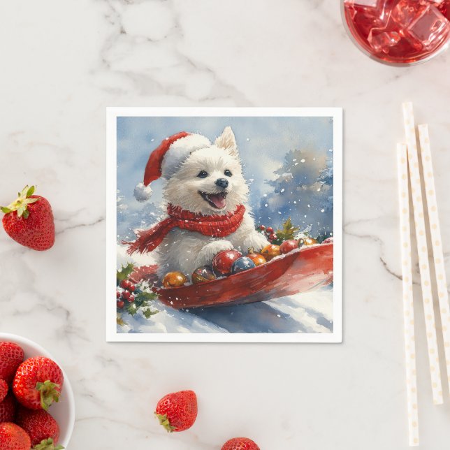 Guardanapo De Papel Cão Esquimó Americano no Trenó Deixe Nevar Natal (Insitu)