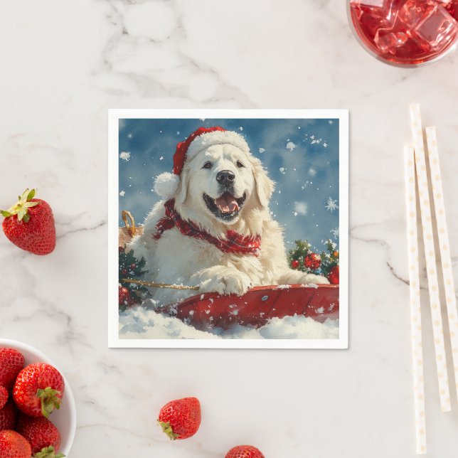 Guardanapo De Papel Cão Great Pyrenees em Trenó Deixe Nevar Natal (Insitu)