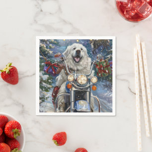 Guardanapo De Papel Cão Great Pyrenees Pilotando Motocicleta Natal