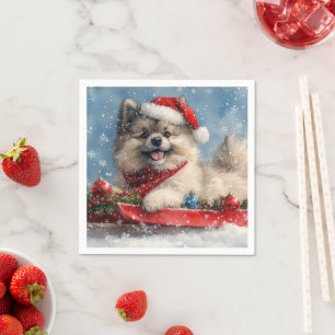 Guardanapo De Papel Cão Keeshond em Trenó Deixe Nevar Natal