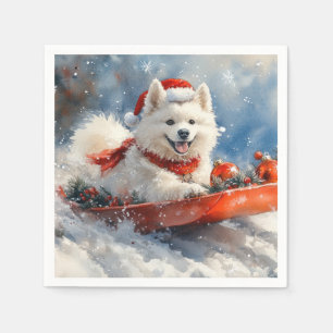 Guardanapo De Papel Cão Samoyed no Trenó Deixe Nevar Natal