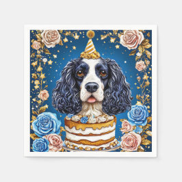 Guardanapo De Papel Cão Spaniel Celebrando Aniversário com Bolo