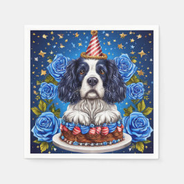 Guardanapo De Papel Cão Spaniel Celebrando Aniversário Com Chapéu Fest