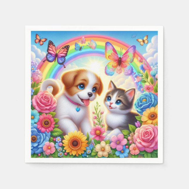 Guardanapo De Papel Cãozinho/cachimbo/arco-íris de gatinho (Frente)