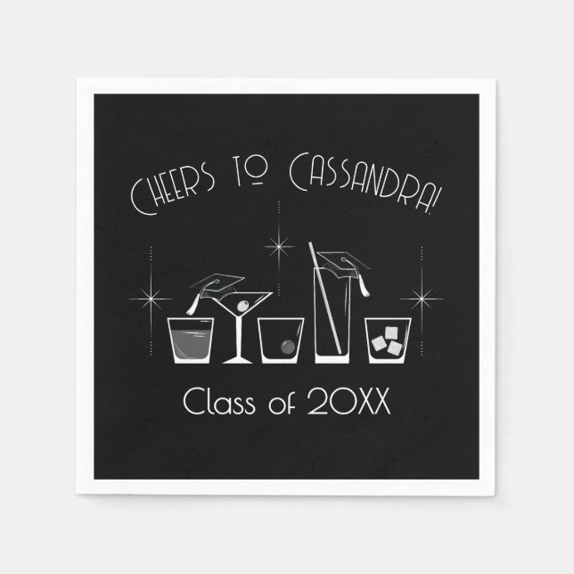 Guardanapo De Papel Cap and Cocktail Graduation Party Black (Frente)