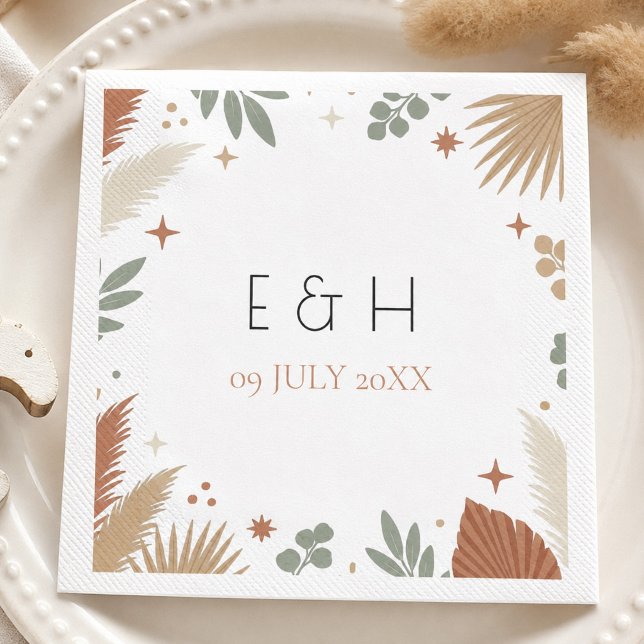 Guardanapo De Papel Capim das Pampas Boho e Eucalipto Verde Salvia (Boho Pampas Grass and Sage Green Eucalyptus Napkins)