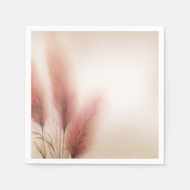 Guardanapo De Papel Capim-das-Pampas Rosa Casamento Boêmio Boho (Frente)