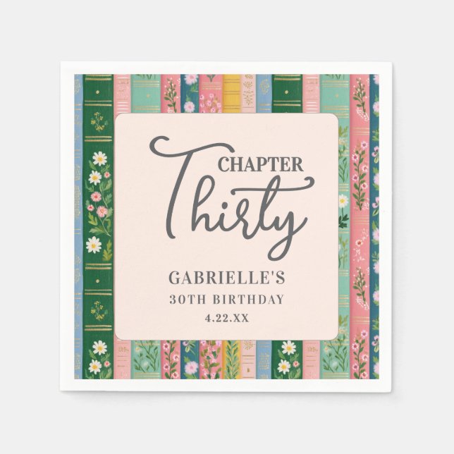 Guardanapo De Papel Capítulo Trinta Conto Floral de Aniversário de 30  (Frente)