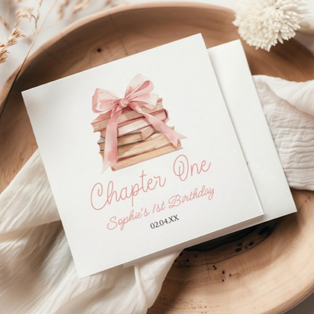 Guardanapo De Papel Capítulo Um Laço Rosa Livros 1º Festa de Aniversár (Criador carregado)