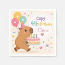 Capivara Fofa Capy 4º Aniversário Menina Bolo Rosa