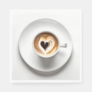 Guardanapo De Papel Cappuccino Do Coração Na Xícara De Café Branco