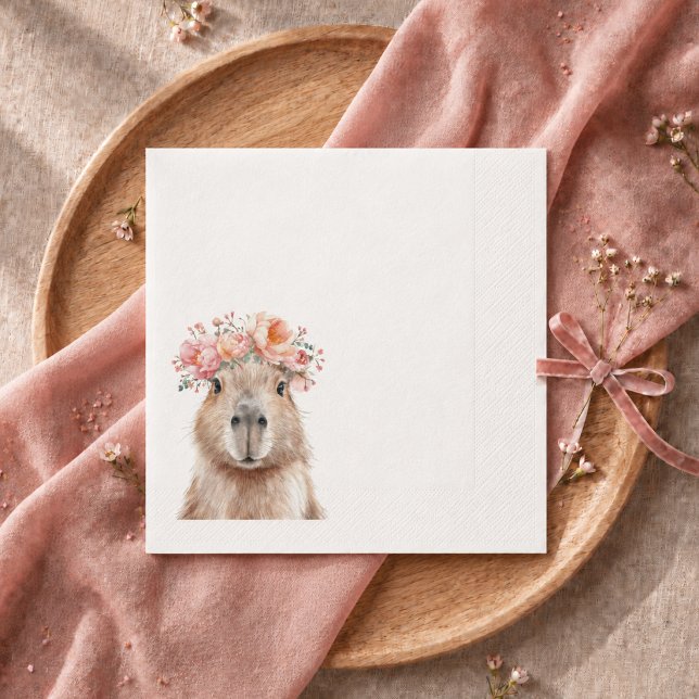 Guardanapo De Papel Capybara Baby Shower • Boho style Napkin (Capybara Baby Shower Boho style Napkin)