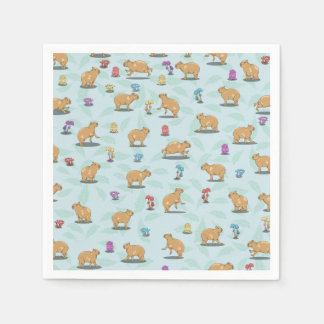 Guardanapo De Papel Capybara e padrão de cogumelos