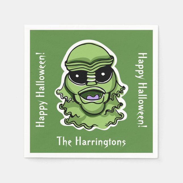 Guardanapo De Papel Caracteres Halloween nome personalizado, texto e c (Frente)