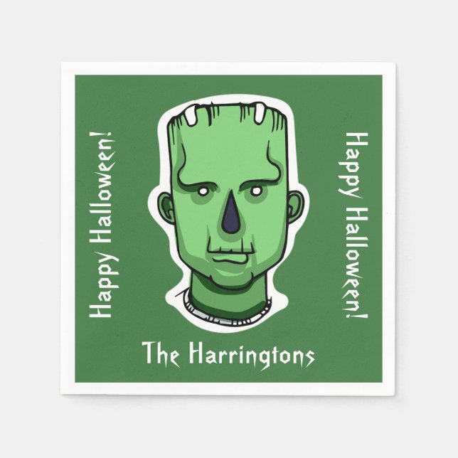 Guardanapo De Papel Caracteres Halloween nome personalizado, texto e c (Frente)