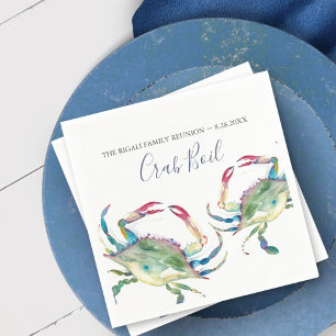 Guardanapo De Papel Caranguejo Azul Aquarela Costeira Personalizada