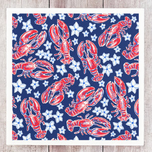 Guardanapo De Papel Caranguejo Flor Preppy Vermelho e Azul Marinho Est