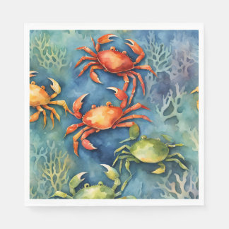 Guardanapo De Papel Caranguejos Coloridos e Coral Marinho Costeiro em
