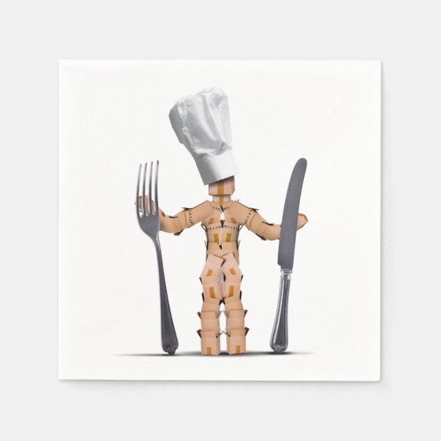 Guardanapo De Papel Caráter do homem da caixa de chef com talheres (Frente)