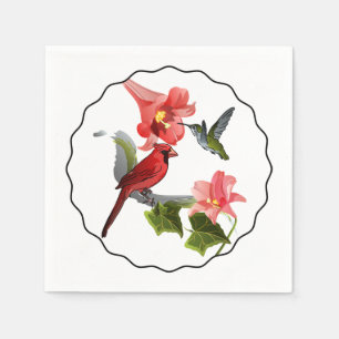 Guardanapo De Papel Cardeal e colibri com lírio e a hera cor-de-rosa