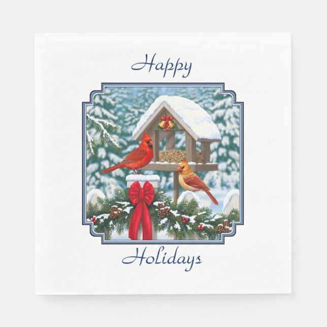 Guardanapo De Papel Cardeiros e alimentador de aves de Natal (Frente)