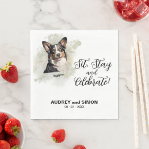 Guardanapo De Papel Cardigan Welsh Corgi Casamento de Pé, Fique & Cele